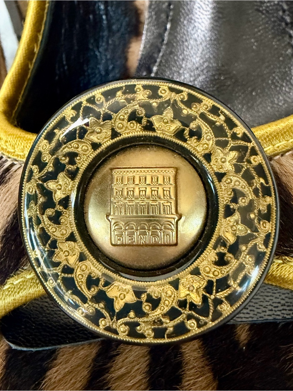Fendi Calfhair Zebra Peep-Toe Heel, Gold Flagship Emblem, 36.5, some balding - Picture 8 of 16